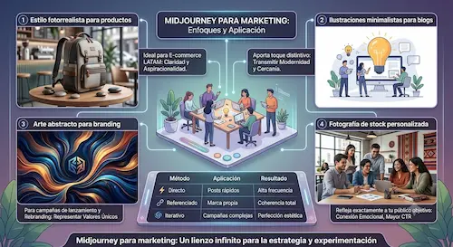 Midjourney para marketing: crea piezas visuales profesionales sin diseñador Midjourney para marketing enfoques y aplicación
